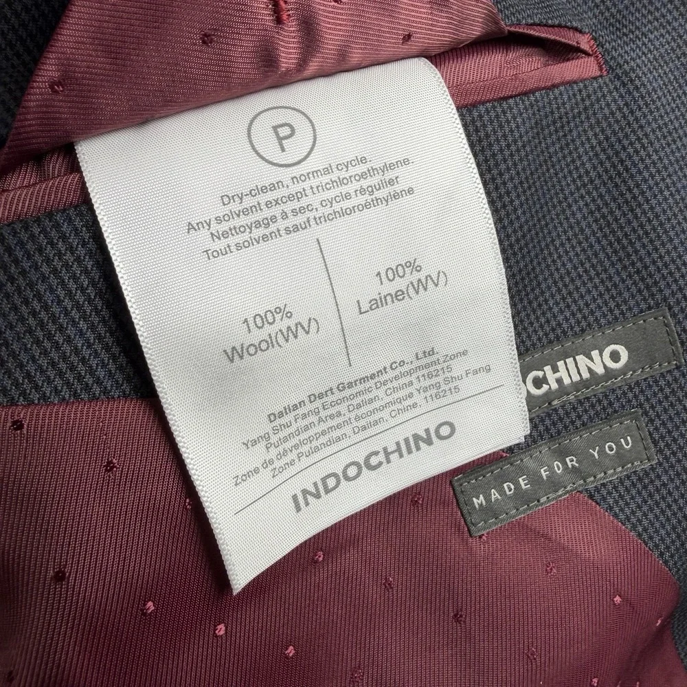 Indochino Suit Mens 44L Pants 36x29 100% Wool Career Houndstooth Blue Brown